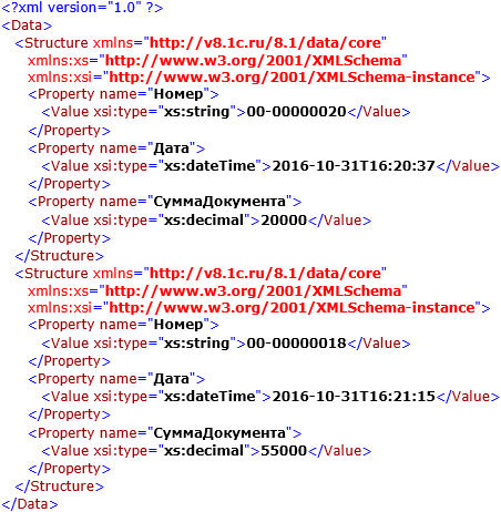 Схема xml 1с